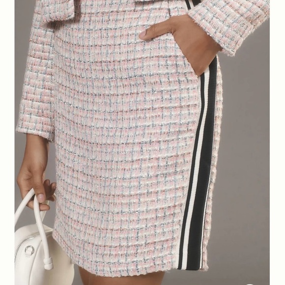 Maeve Anthropologie Tweed Straight Pencil Skirt Peach Cream Plaid Black Sz 14 - Picture 2 of 7